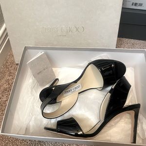 Great condition black patent leather Jimmy Choo sling back heels size 37